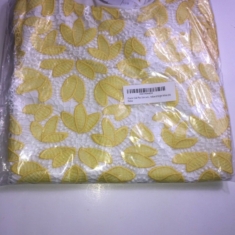 Charter Club Women's 0X Plus Size Lace-Front Tank Blouse Yellow - Picture 2 of 6